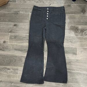 American Eagle Flared Gray Corduroy Pants with Button Fly Detail